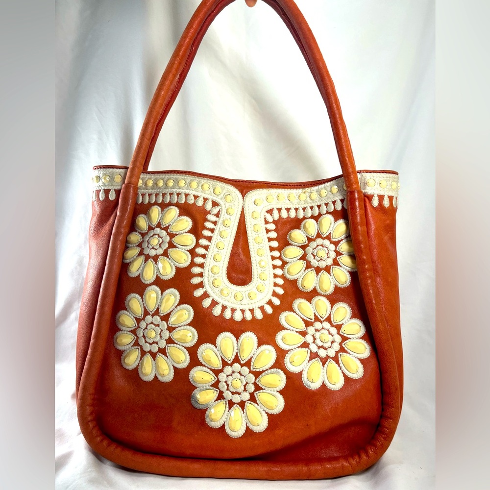 Lockheart leather rhinestone embroidered tote bag